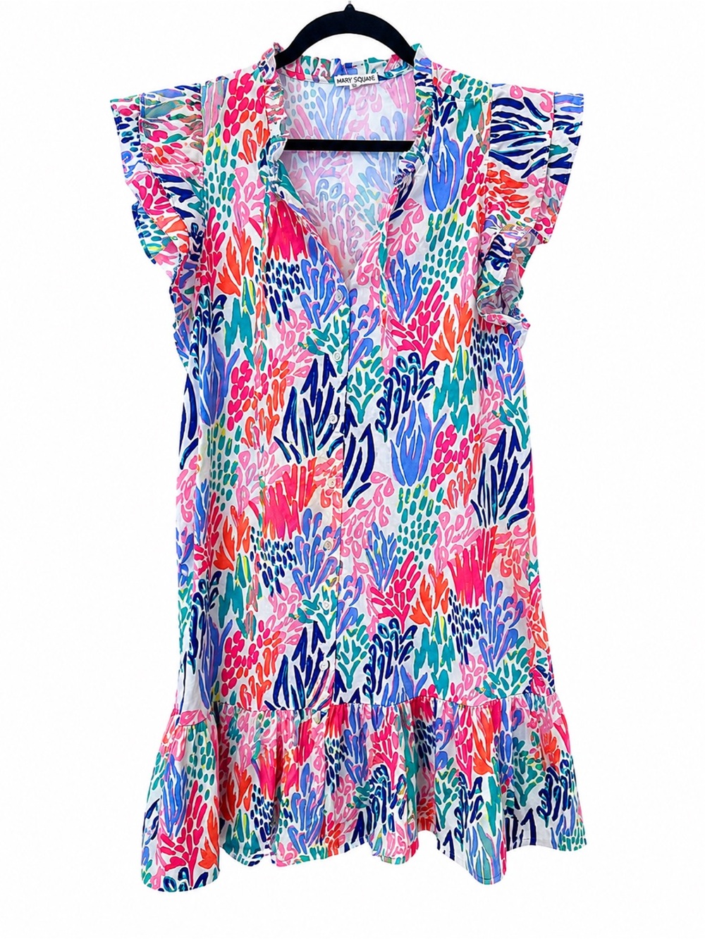 Mary Square Colorful Flutter Sleeve Dress | Size Medium | Boutique | EUC